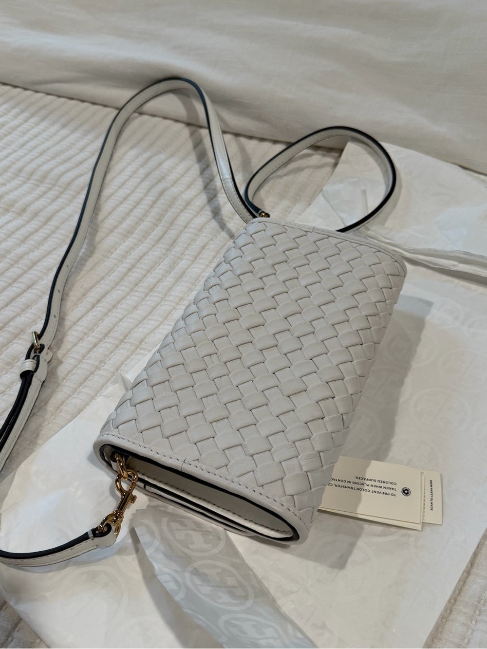 Tory Burch White Woven Leather Crossbody Thea purse clutch - Picture 7 of 9
